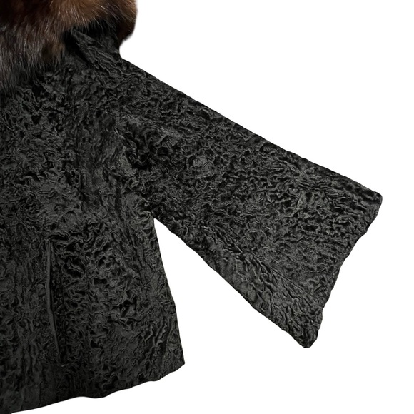 Vintage Womens Black Persian Lamb Genuine Fur Jacket With Sable Collar Size M - Picture 7 of 10